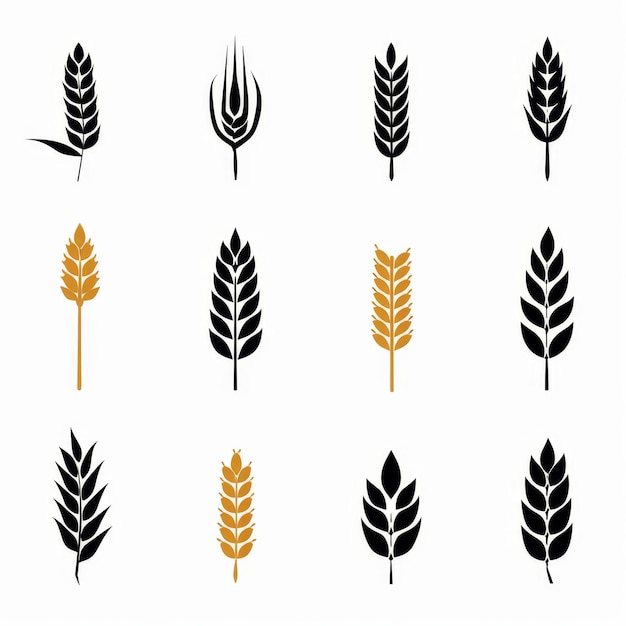 Wheat icon rye ears sign barley emblem oats cereals symbol wheat ear seeds corns set