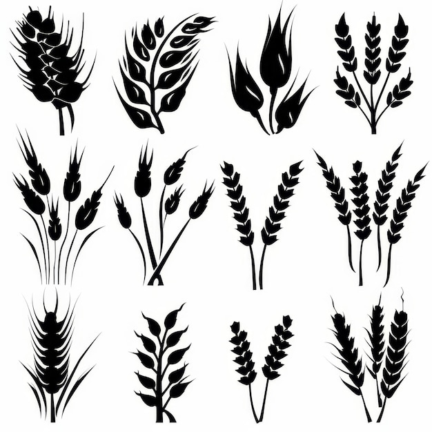 Wheat icon rye ears sign barley emblem oats cereals symbol wheat ear seeds corns set