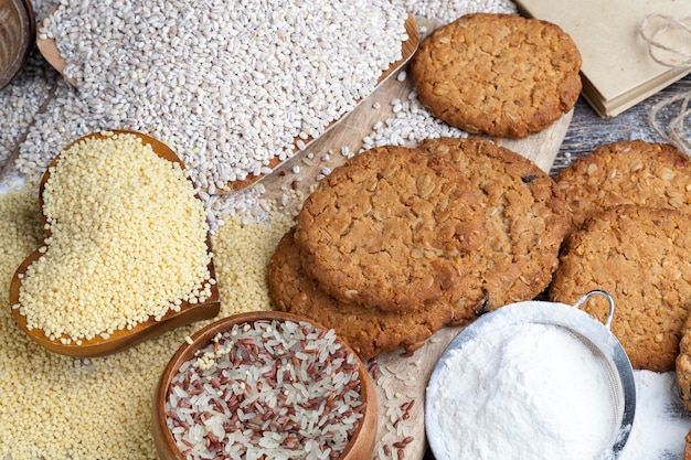 Wheatoatmeal cookies with peanuts closeup