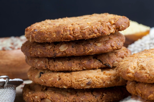 Wheatoatmeal cookies with peanuts closeup