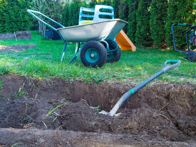 Wheel barrow on the land at the county with land