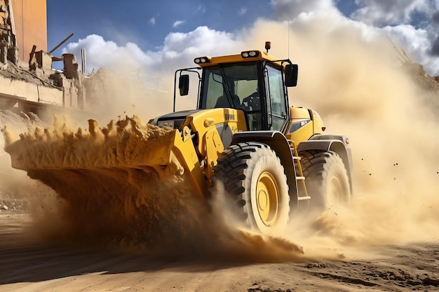 A Wheel Loader Extracting Sand in Action AI