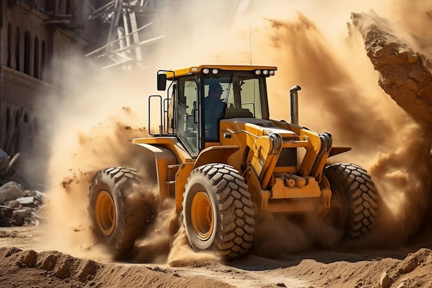 A Wheel Loader Extracting Sand in Action AI