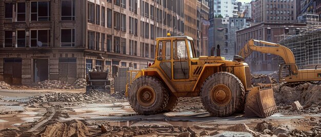 Photo wheel loader operating in art deco construction