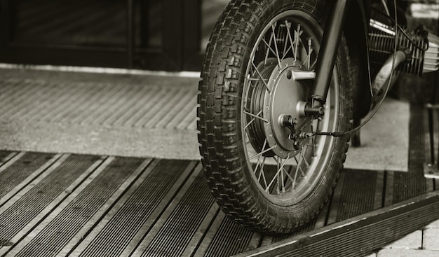 Wheel of vintage motorcycle