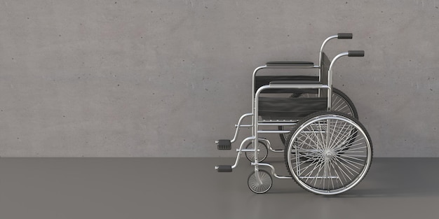 Wheelchair on concrete room background 3d illustration