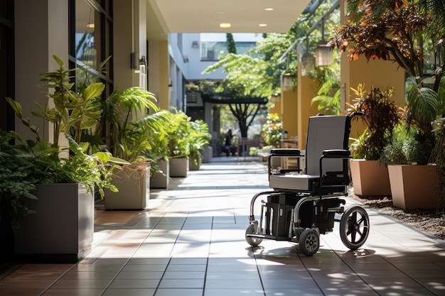 Wheelchair on footpath in natural park mall Generate with Ai