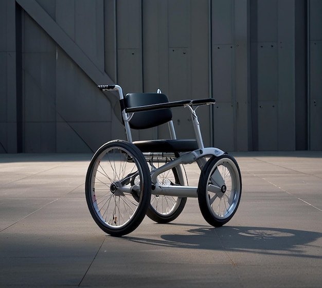 Photo a wheelchair is parked on the pavement with a metal frame