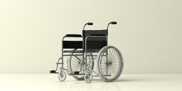 Wheelchair isolated on light yellow wall and floor background empty room 3d illustration