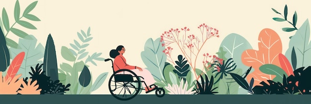 Wheelchair user navigates vibrant garden with colorful flowers and plants person seated in