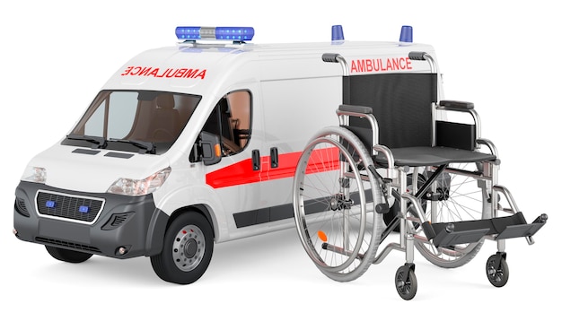 Wheelchair with ambulance van 3D rendering