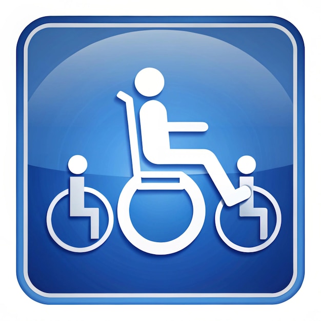 Wheelchair with toys sign of different disabilities on blue background