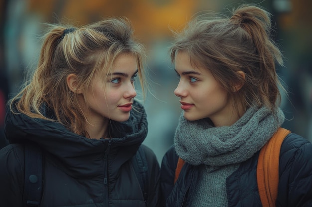 Photo when friendship ends a quarrel between two girls in the park captured in selective focus