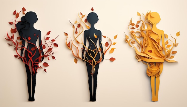 where each branch turns into the silhouette of a woman from a different profession