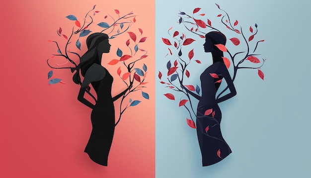 where each branch turns into the silhouette of a woman from a different profession