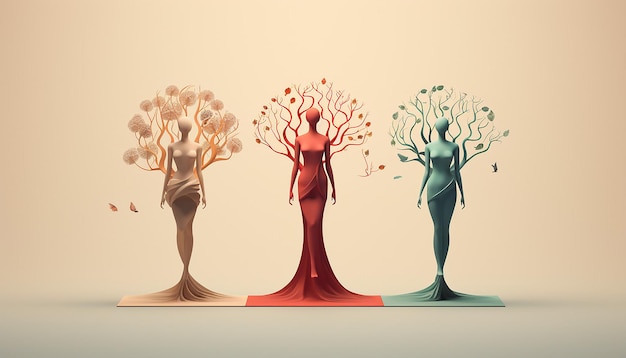 where each branch turns into the silhouette of a woman from a different profession