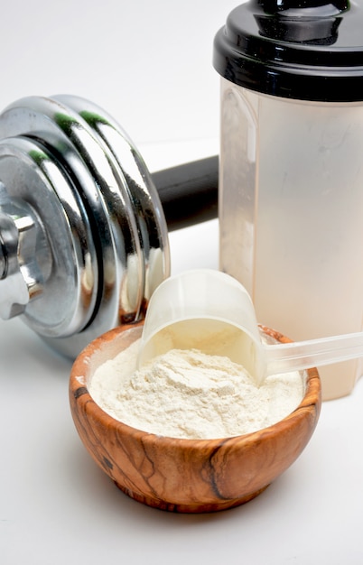 Whey protein taste vanilla with dumbbell 