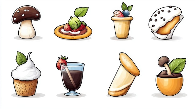 Photo a whimsical 2d set of icons representing the various ingredients and flavors of a gourmet pizza menu