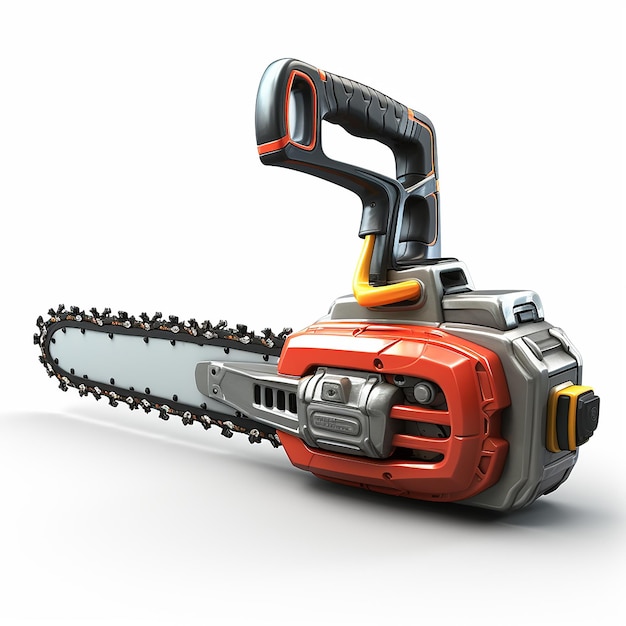 Whimsical 3D Cartoon Chainsaw on White Background