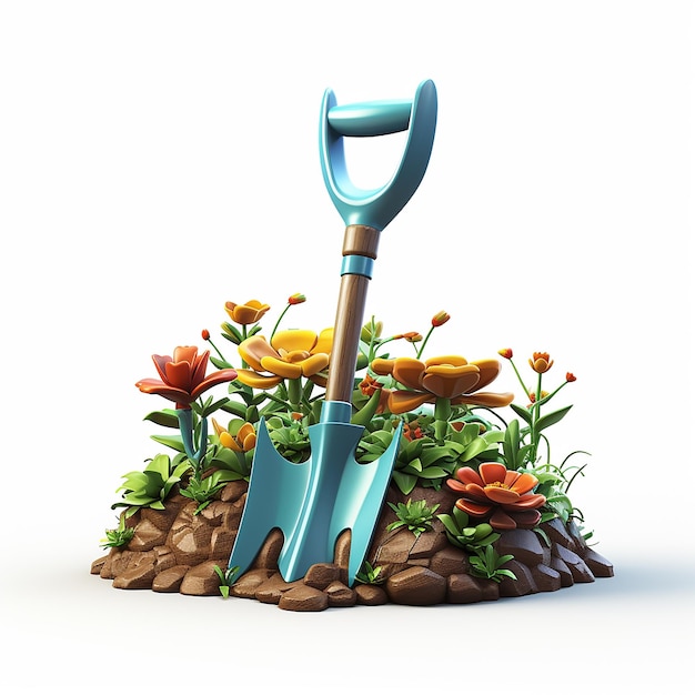 Whimsical 3D Cartoon Garden Shovel on White Background