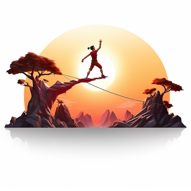 Whimsical 3D Cartoon Slackline on White Background