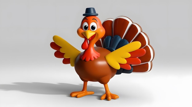 Whimsical 3D Cartoon Turkey Character with Vibrant Colors and Friendly Expression