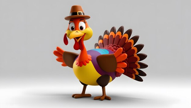 Whimsical 3D Cartoon Turkey Character with Vibrant Colors and Friendly Expression