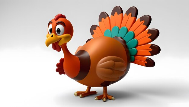 Whimsical 3D Cartoon Turkey Character with Vibrant Colors and Friendly Expression