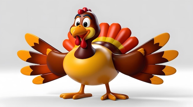 Whimsical 3D Cartoon Turkey Character with Vibrant Colors and Friendly Expression