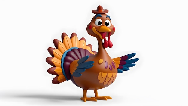 Whimsical 3D Cartoon Turkey Character with Vibrant Colors and Friendly Expression