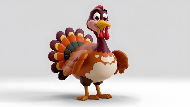 Whimsical 3D Cartoon Turkey Character with Vibrant Colors and Friendly Expression