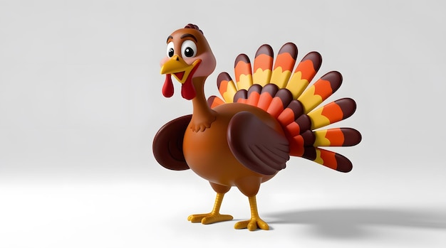 Whimsical 3D Cartoon Turkey Character with Vibrant Colors and Friendly Expression