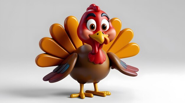 Whimsical 3D Cartoon Turkey Character with Vibrant Colors and Friendly Expression