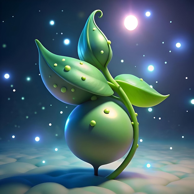 Photo a whimsical 3d illustration of a snow pea plant with a playful cartoonish style