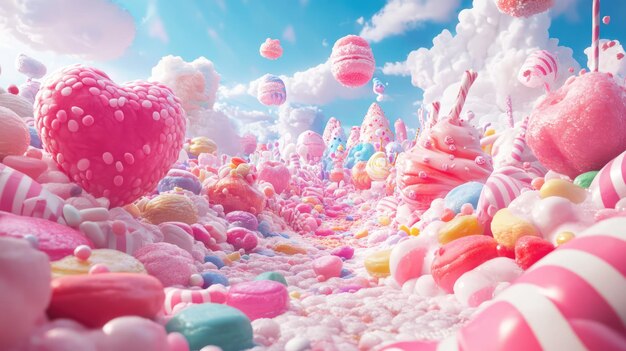 Photo whimsical 3d render of a magical candy land