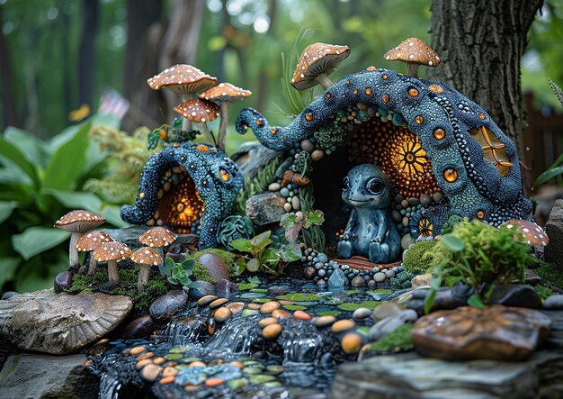 Whimsical 3D Sculpture Garden Featuring Playful Creatures