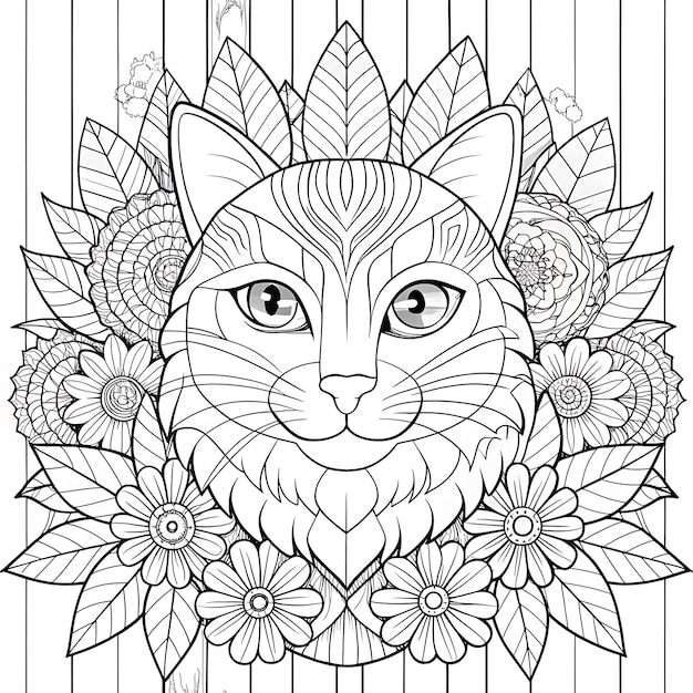 Photo whimsical animal and floral coloring pages for creative relaxation