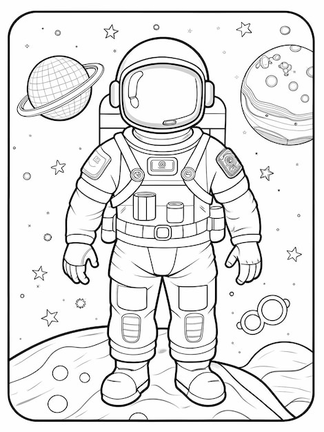 Whimsical Astronaut Floating in Space Coloring Page for Kids Activity Books