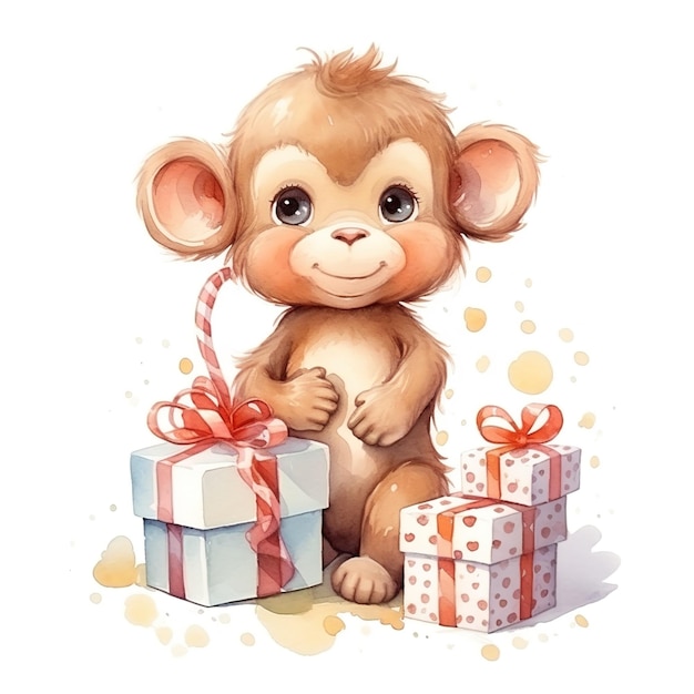 Whimsical Baby Monkey Watercolor Clipart for Joyous Baby Birthday Celebrations