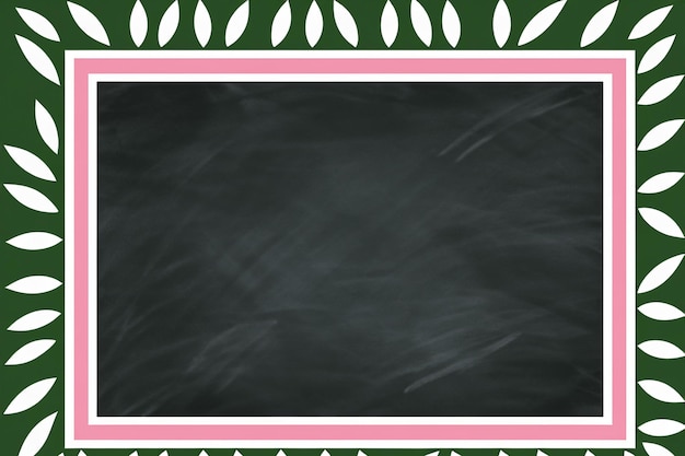 Photo whimsical botanical leaf and floral border framing blank chalkboard or blackboard background