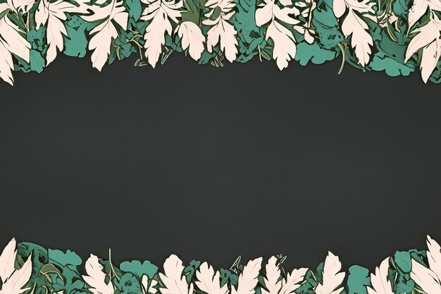 Photo whimsical botanical leaf and floral border framing blank chalkboard or blackboard background