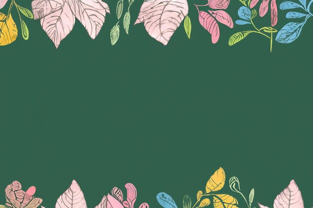 Whimsical Botanical Leaf and Floral Border Framing Blank Chalkboard or Blackboard Background