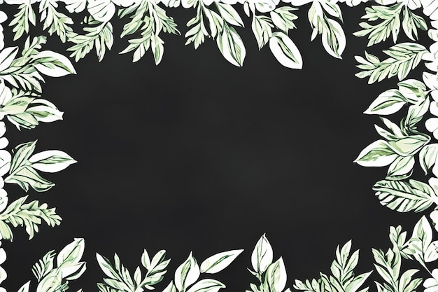 Whimsical Botanical Leaf and Floral Border Framing Blank Chalkboard or Blackboard Background