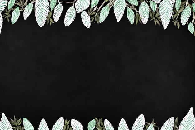 Whimsical Botanical Leaf and Floral Border Framing Blank Chalkboard or Blackboard Background