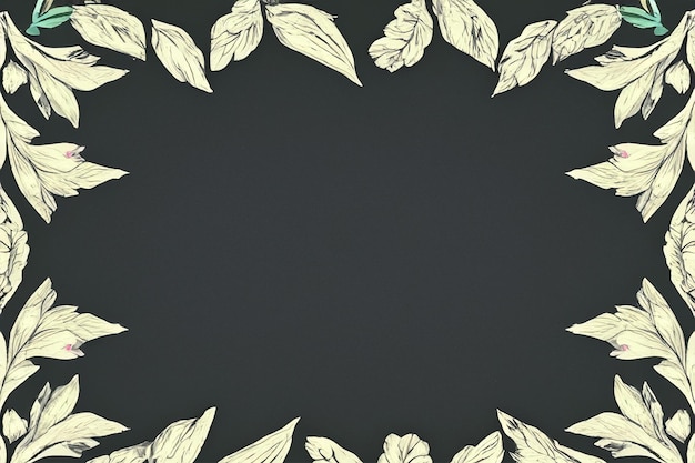 Whimsical Botanical Leaf and Floral Border Framing Blank Chalkboard or Blackboard Background