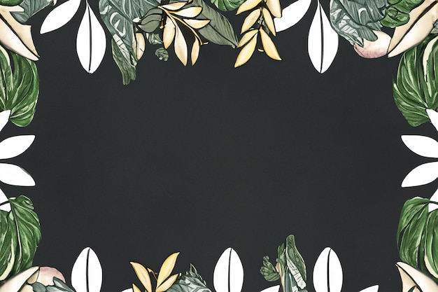 Whimsical Botanical Leaf and Floral Border Framing Blank Chalkboard or Blackboard Background