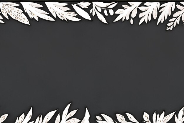 Whimsical Botanical Leaf and Floral Border Framing Blank Chalkboard or Blackboard Background