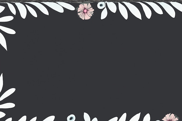 Whimsical Botanical Leaf and Floral Border Framing Blank Chalkboard or Blackboard Background