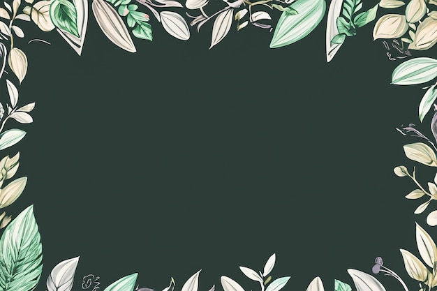 Whimsical Botanical Leaf and Floral Border Framing Blank Chalkboard or Blackboard Background