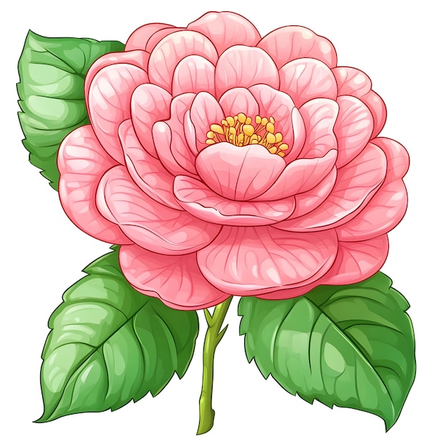 Whimsical Camellia Flower with Colorful Line Drawing in Children s Art Style